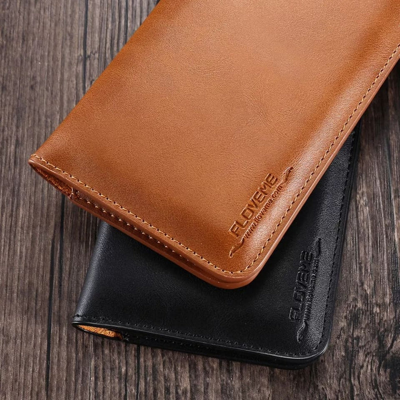 FLOVEME Magnetic Long Leather Wallet Slim & Stylish Money Mobile Card Holder Wallet for Men