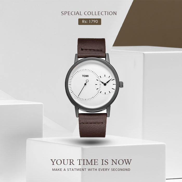 Tomi Dual Time Men Luxury Leather Strap Watch